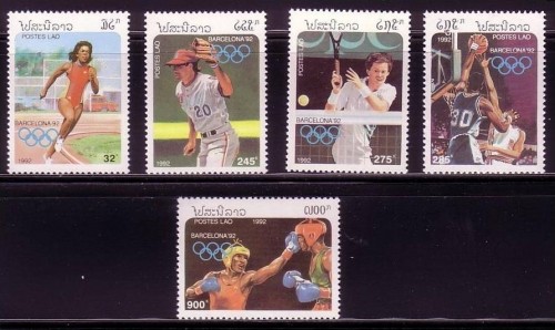 LAOS MI-NR. 1296-1300 POSTFRISCH(MINT) OLYMPISCHE SPIELE BARCELONA 1992 BASEBALL BOXEN BASKETBALL TENNIS LAUFEN