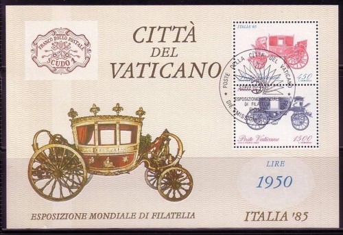 VATIKAN BLOCK 8 GESTEMPELT(USED) BRIEFMARKENAUSSTELLUNG ITALIA ´85 REISEKUTSCHEN