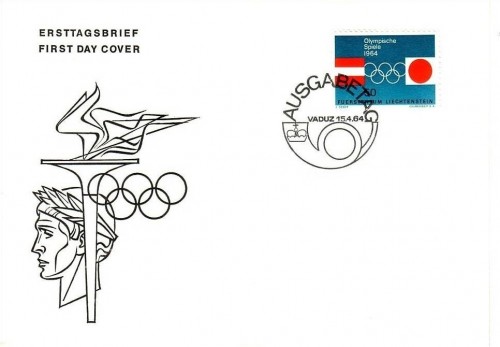 LIECHTENSTEIN MI-NR. 437 FDC OLYMPISCHE SPIELE INNSBRUCK UND TOKIO 1964