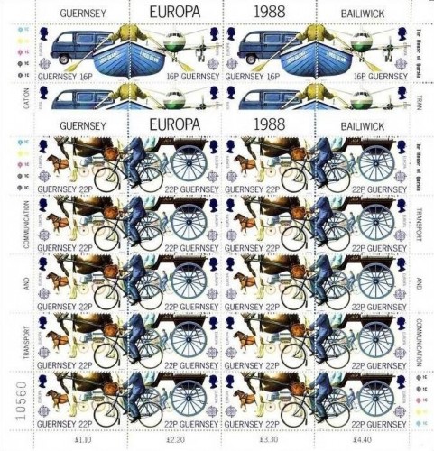GUERNSEY MI-NR. 417-420 POSTFRISCH(MINT) KLEINBOGENSATZ EUROPA 1988 TRANSPORT- und KOMMUNIKATIONSMITTEL