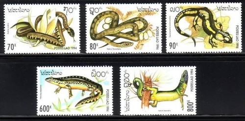 LAOS MI-NR. 1414-1418 POSTFRISCH(MINT) REPTILIEN und AMPHIBIEN, SCHLANGEN, LURCHE, EIDECHSEN