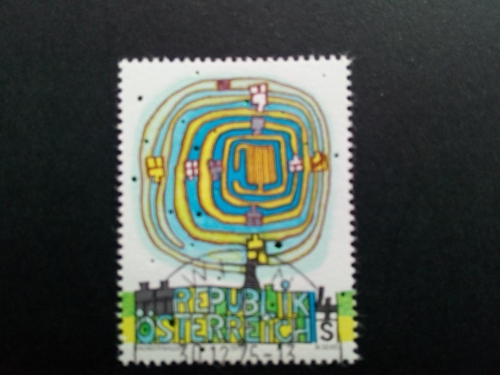 ÖSTERREICH MI-NR. 1505 GESTEMPELT(USED) HUNDERTWASSER 1975 MODERNE KUNST DER SPIRALBAUM