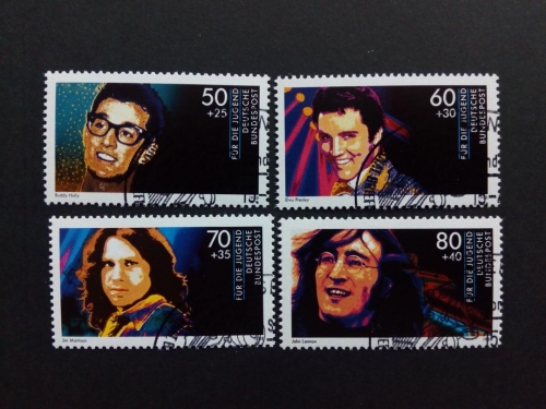 DEUTSCHLAND MI-NR. 1360-1363 GESTEMPELT(USED) JUGEND 1988 MUSIK JOHN LENNON ELVIS PRESLEY BUDDY HOLLY