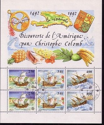 MONACO BLOCK 55 GESTEMPELT EUROPA-CEPT 1992 ENTDECKUNG AMERIKAS KOLUMBUS SCHIFFE