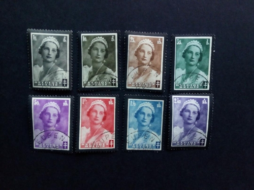 BELGIEN MI-NR. 407-414 GESTEMPELT TOD VON KÖNIGIN ASTRID 1935