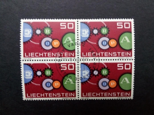 LIECHTENSTEIN MI-NR. 414 GESTEMPELT(USED) 4er BLOCK EUROPA 1961 GETRIEBEMUSTER