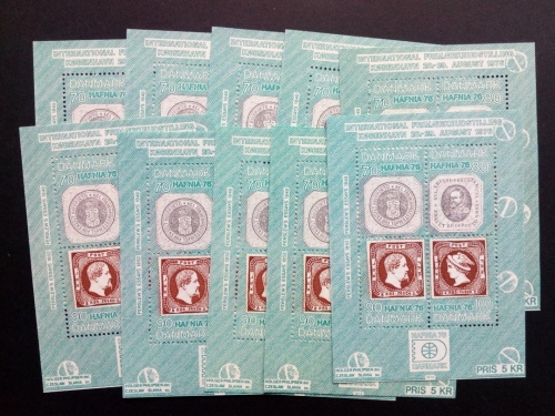 DÄNEMARK 10 x BLOCK 1 POSTFRISCH(MINT) BRIEFMARKE AUF BRIEFMARKE HAFNIA ´76