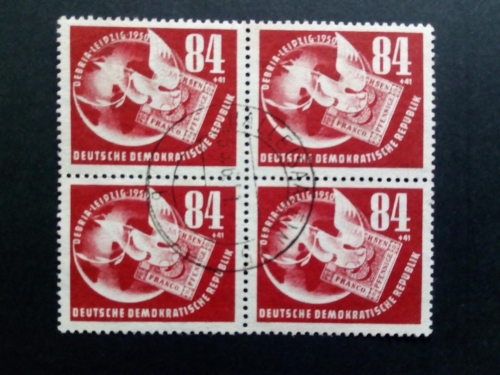 DDR MI-NR. 260 GESTEMPELT 4er BLOCK DEBRIA LEIPZIG 1950 MARKE AUF MARKE