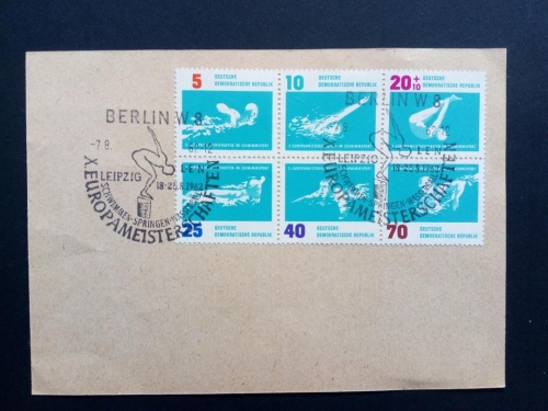 DDR MI-NR. 907-912 ZD GESTEMPELT(USED) FDC-POSTKARTE SCHWIMM-EM LEIPZIG 1962