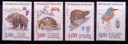 FRANKREICH MI-NR. 2853-2856 POSTFRISCH(MINT) GESCHÜTZTE TIERE BRAUNBÄR BIBER EISVOGEL