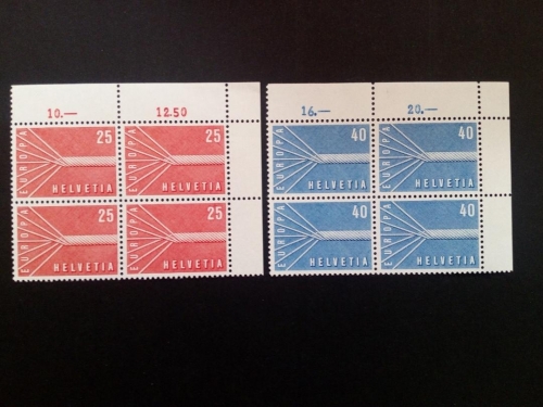 SCHWEIZ MI-NR. 646-647 POSTFRISCH(MINT) 4er BLOCK EUROPA 1957 SIEBENADRIGES SEIL
