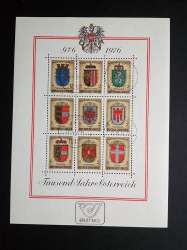 ÖSTERREICH BLOCK 4 GESTEMPELT(USED) 1000 JAHRE ÖSTERREICH 1976 WAPPEN DER BUNDESLÄNDER