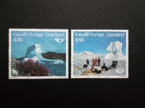 GRÖNLAND MI-NR. 217-218 GESTEMPELT NORDEN 1991 - TOURISMUS - SCHLITTENHUNDE