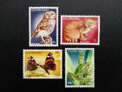 LUXEMBOURG MI-NR. 1133-1136 GESTEMPELT GESCHÜTZE TIERE 1985 STEINKAUZ LAUBFROSCH WILDKATZE ADMIRAL