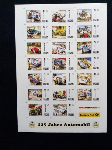 DEUTSCHLAND POSTFRISCH(MINT) BOGEN 125 JAHRE AUTOMOBIL MARKEINDIVIDUELL