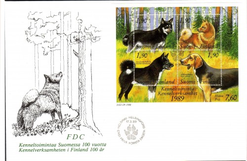 FINNLAND BLOCK 5 FDC FINNISCHE HUNDEZÜCHTER - SCHÄFERHUND, SPITZ....