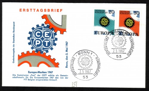DEUTSCHLAND MI-NR. 533-534 FDC CEPT 1967 ZAHNRÄDER