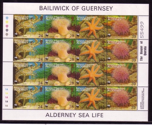 ALDERNEY MI-NR. 61-64 POSTFRISCH(MINT) KLEINBOGEN NATURSCHUTZ WWF - LANGUSTE - SEENELKE - SEESTERN - SEEIGEL