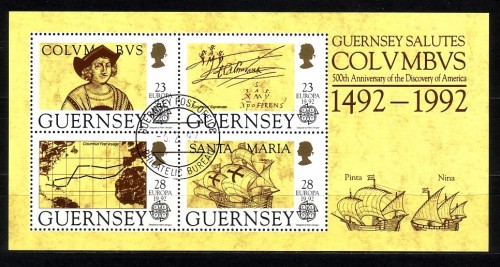 GUERNSEY BLOCK 8 GESTEMPELT(USED) EUROPA CEPT COLUMBUS SCHIFFE