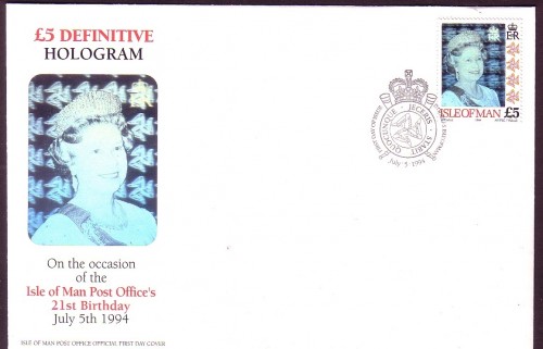 ISLE OF MAN MI-NR. 601 FDC KÖNIGIN ELISABETH II 1994 HOLOGRAMM