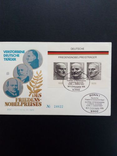 DEUTSCHLAND BLOCK 11 FDC FRIEDENSNOBELPREISTRÄGER 1975 STRESEMANN