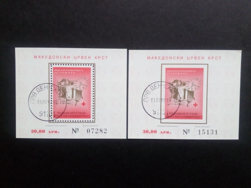 MAKEDONIEN ZWANGSZUSCHLAGSMARKEN BLOCK 20 A+B GESTEMPELT(USED) ROTES KREUZ 1996