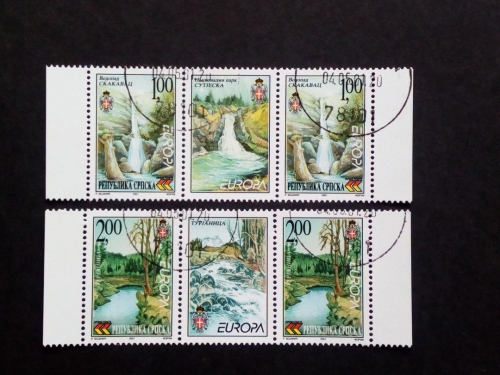 BOSNIEN HERZEGOWINA SERBISCHE REPUBLIK MI-NR. 200-201 GESTEMPELT(USED) Streifen mit Zierfeld EUROPA 2001 WASSER
