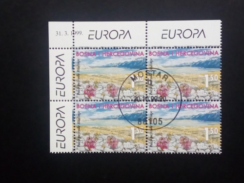 BOSNIEN-HERZEGOWINA (MOSTAR) MI-NR. 51 ECKRANDVIERERBLOCK GESTEMPELT(USED) EUROPA 1999 NATURPARK BLIDINJE