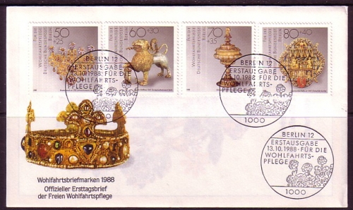 BERLIN MI-NR. 818-821 FDC WOHLFAHRT 1988 GOLD- UND SILBERSCHMIEDEKUNST