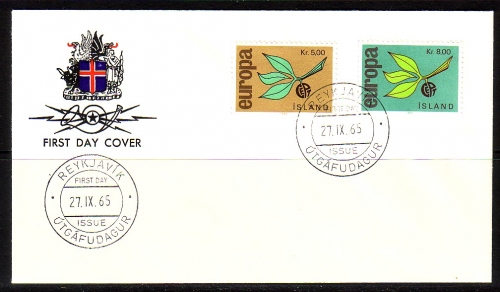ISLAND MI-NR. 395-396 FDC EUROPA 1965 ZWEIG