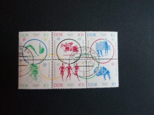 DDR MI-NR. 1039-1044 GESTEMPELT(USED) ZUSAMMENDRUCK SOMMEROLYMPIADE TOKIO 1964