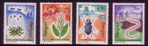FÄRÖER MI-NR. 211-214 POSTFRISCH(MINT) PFLANZEN UND TIERE REGENWURM KÄFER AMPFER