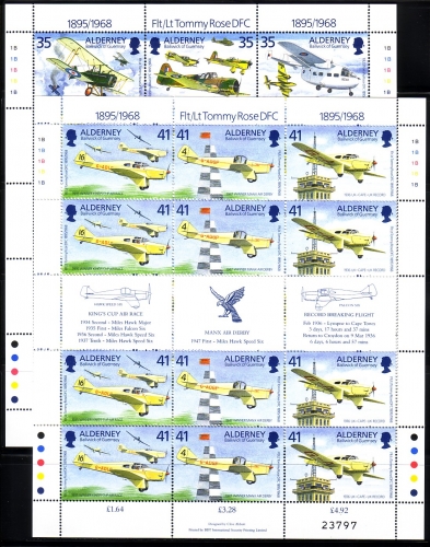 ALDERNEY MI-NR. 83-88 POSTFRISCH(MINT) KLEINBOGENSATZ TOMMY ROSE TESTPILOT JAGDFLIEGER SPORTFLIEGER 1995