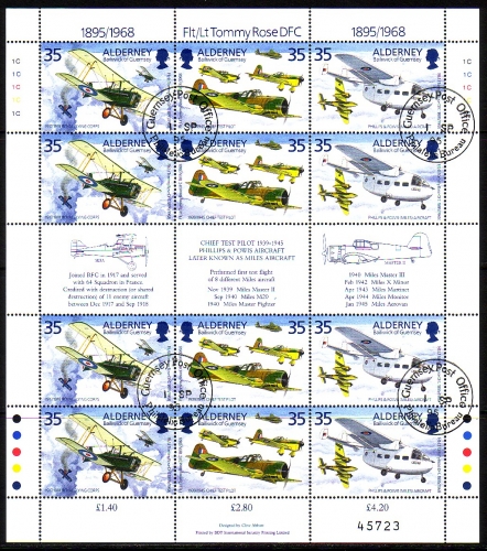 ALDERNEY MI-NR. 83-88 GESTEMPELT(USED) KLEINBOGENSATZ TOMMY ROSE TESTPILOT JAGDFLIEGER SPORTFLIEGER 1995