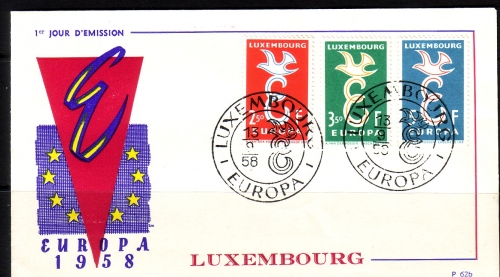LUXEMBOURG MI-NR. 590-592 FDC CEPT 1958 TAUBE