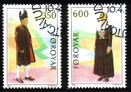 FÄRÖER MI-NR. 182-183 GESTEMPELT(USED) NORDEN 1989 VOLKSTRACHTEN