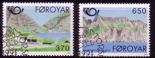 FÄRÖER MI-NR. 219-220 GESTEMPELT(USED) NORDEN 1991 TOURISMUS