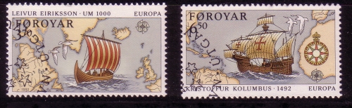 FÄRÖER MI-NR. 231-232 GESTEMPELT(USED) EUROPA 1992 ENTDECKUNG AMERIKAS COLUMBUS SCHIFFE