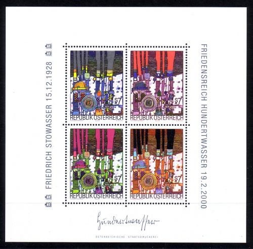 ÖSTERREICH BLOCK 15 POSTFRISCH(MINT) TOD VON FRIEDENSREICH HUNDERTWASSER 2000