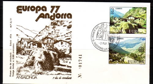 ANDORRA SPANISCH MI-NR. 107-108 FDC EUROPA 1977 LANDSCHAFTEN