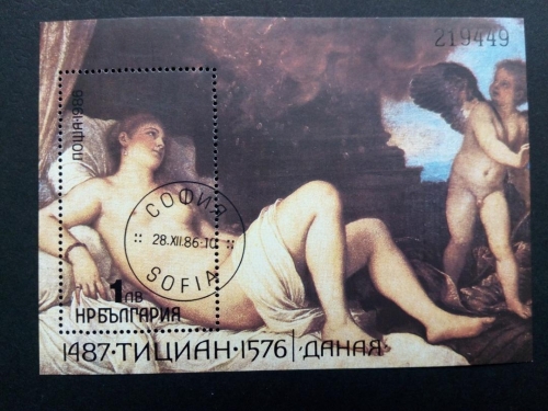 BULGARIEN BLOCK 170 GESTEMPELT(USED) 500. GEBURTSTAG VON TIZIAN 1986 DANAE