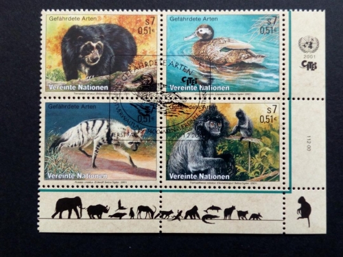 UNO WIEN MI-NR 327-330 GESTEMPELT(USED) GEFÄHRDETE TIERE 2001 BRILLENBÄR ENTE WOLF
