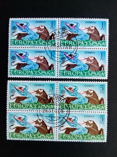 SPANIEN MI-NR. 1642-1643 GESTEMPELT(USED) 4er BLOCK CEPT 1966 ENTFÜHRUNG DER EUROPA DURCH DEN STIER ZEUS