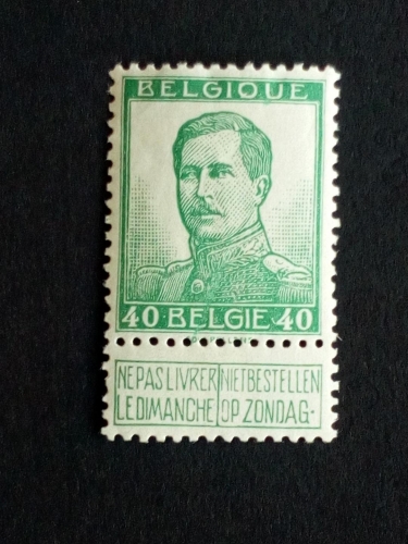BELGIEN MI-NR. 95 POSTFRISCH(MINT) MIT FALZ KÖNIG ALBERT I 1912