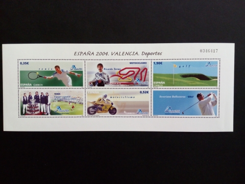 SPANIEN BLOCK 141 POSTFRISCH(MINT) INT. BRIEFMARKENAUSSTELLUNG ESPANA`04 VALENCIA (IV) MOTORRAD TENNIS GOLF