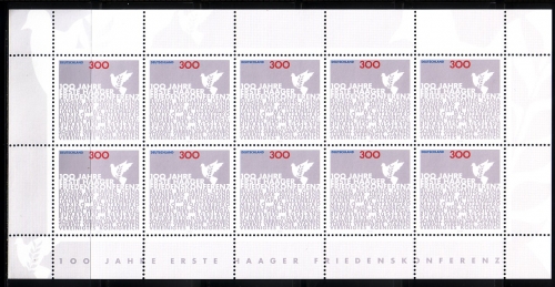 DEUTSCHLAND MI-NR. 2066 POSTFRISCH(MINT) KLEINBOGEN 100. JAHRESTAG DER 1. HAAGER FRIEDENSKONFERENZ1999