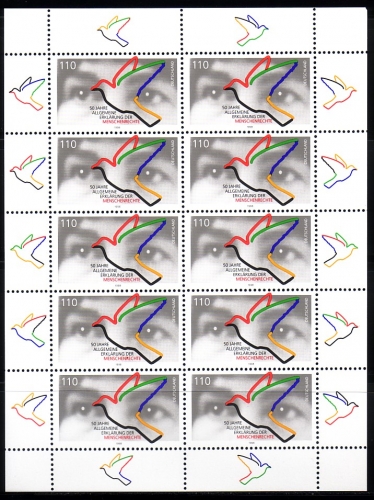 DEUTSCHLAND MI-NR. 2026 POSTFRISCH(MINT) KLEINBOGEN 50 JAHRE ERKLÄRUNG DER MENSCHENRECHTE 1998