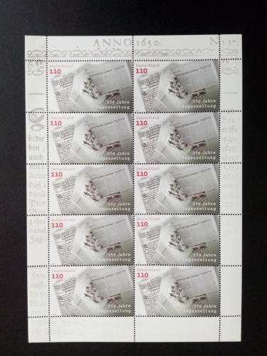 DEUTSCHLAND MI-NR. 2123 POSTFRISCH(MINT) KLEINBOGEN 350 JAHRE TAGESZEITUNG 2000