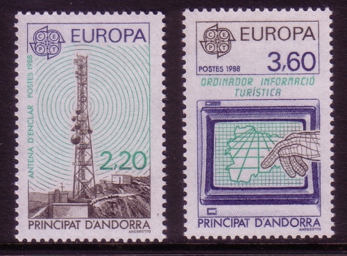 ANDORRA FRANZÖSISCH MI-NR. 390-391 POSTFRISCH EUROPA 1988 TRANSPORT- UND KOMMUNIKATIONSMITTEL FUNKTURM COMPUTER