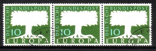 DEUTSCHLAND MI-NR. 294 GESTEMPELT(USED) DREIERSTREIFEN EUROPA CEPT 1957 MIT WASSERZEICHEN